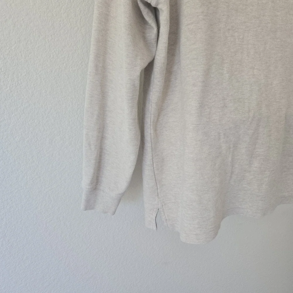 LL Bean Mens Large Beige Cotton Thermal  Long Sleeve Henley Shirt Waffle Knit